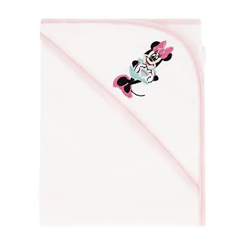 Disney Cudlie Baby Girl Minnie Mouse 2 Pack Rolled/Carded Hooded Towels in Tiny Stripe Print - 2