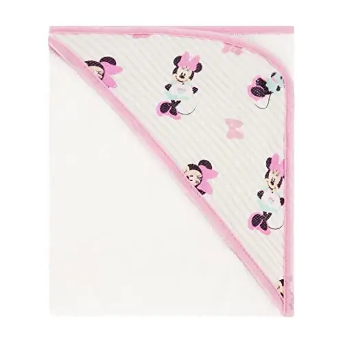 Disney Cudlie Baby Girl Minnie Mouse 2 Pack Rolled/Carded Hooded Towels in Tiny Stripe Print - 3