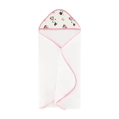 Disney Cudlie Baby Girl Minnie Mouse 2 Pack Rolled/Carded Hooded Towels in Tiny Stripe Print - 5