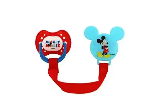 Disney Cudlie Mickey Mouse Baby Boy 4 Pack of 2 Pacifiers & 2 Clips with Old Time Mickey Print - 4