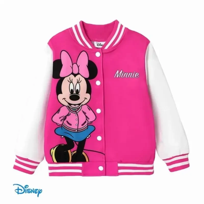 Disney Girls Bomber Jacket Minnie Mouse Colorblock Varsity Lightweight Sweatshirts Gift Fall Spring Sizes 3-10 - 1