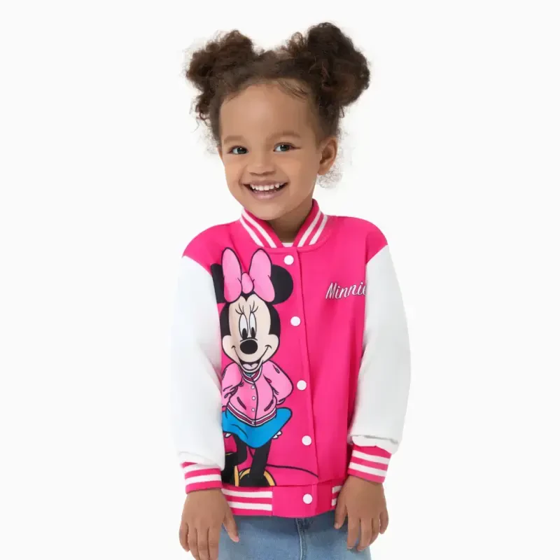 Disney Girls Bomber Jacket Minnie Mouse Colorblock Varsity Lightweight Sweatshirts Gift Fall Spring Sizes 3-10- - 8