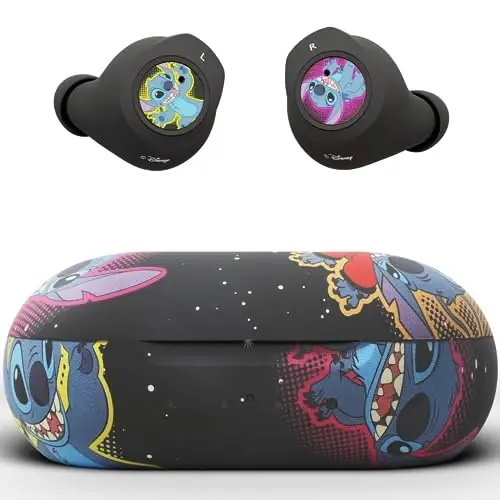 Disney Lilo va Stitch Bluetooth quloqchinlari zaryadlovchi quti bilan - Simsiz quloqchinlar o'rnatilgan mikrofon bilan + 30 soatgacha o'ynash vaqti - Lilo va Stitch sovg'alari qizlar, o'g'il bolalar, ayollar, erkaklar, Lilo va Stitch muxlislari uchun - iJoy