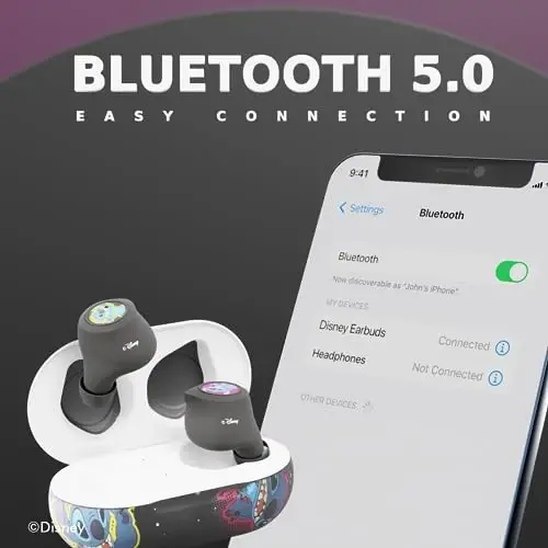 Disney Lilo va Stitch Bluetooth quloqchinlari zaryadlovchi quti bilan - Simsiz quloqchinlar o'rnatilgan mikrofon bilan + 30 soatgacha o'ynash vaqti - Lilo va Stitch sovg'alari qizlar, o'g'il bolalar, ayollar, erkaklar, Lilo va Stitch muxlislari uchun - 6