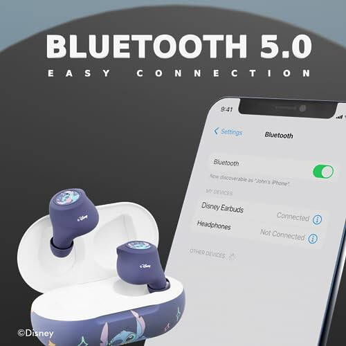 Disney Lilo ve Stitch Bluetooth Kulaklıklar Şarj Kılıfıyla - Kablosuz Kulaklıklar Dahili Mikrofonla + 30 Saate Kadar Oynatma Süresi - Lilo ve Stitch Hediyeleri Kızlar, Erkekler, Kadınlar, Erkekler, Lilo ve Stitch Severler İçin - 6