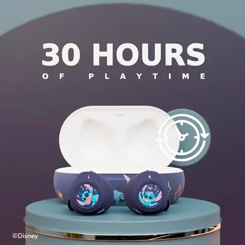 Disney Lilo and Stitch Bluetooth Earbuds w/Charging Case- Wireless Headphones w/Built-in Mic+ Up to 30 Hrs Playtime- Lilo and Stitch Gifts for Girls,Boys,Women,Men,All Fans of Lilo and Stitch Stuff - 5