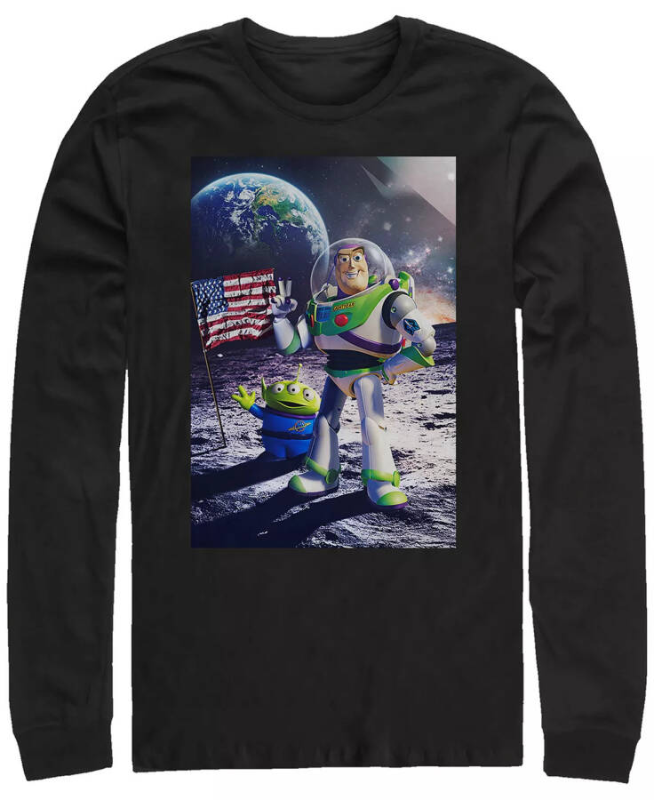 Disney Men's Toy Story Buzz Moon Landing, Long Sleeve T-Shirt Black - 1