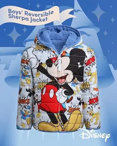 Disney Mickey Mouse Boys Jacket - Mickey and Friends Reversible Toddler Zip Up Jacket for Boys with Sherpa Lining (3T-6) - 2