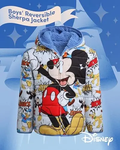 Disney Mickey Mouse Boys Jacket - Mickey and Friends Reversible Toddler Zip Up Jacket for Boys with Sherpa Lining (3T-6) - DISNEY (1)