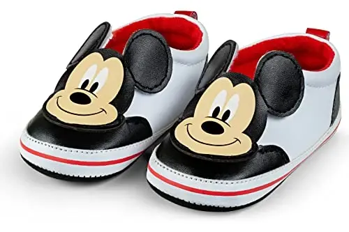 Disney Mickey & Minnie Mouse Infant Shoes – Adorable Slip-On Baby Shoes with 3D Character Design and Hook and Loop Closure, Easy On and Off – Sizes 3-18 Months - 1
