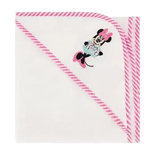 Disney Cudlie Baby Girl Minnie Mouse 2 Pack Rolled/Carded Hooded Towels in Happy Dots Print - 4