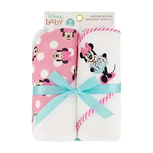 Disney Cudlie Baby Girl Minnie Mouse 2 Pack Rolled/Carded Hooded Towels in Happy Dots Print - 6