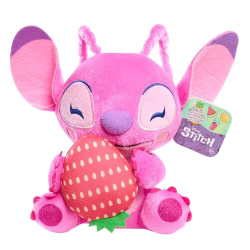 Disney Stitch Small 7-inch Plush Stuffed Animal, Angel with Strawberry, Kids Toys for Ages 2 Up by Just Play - 4