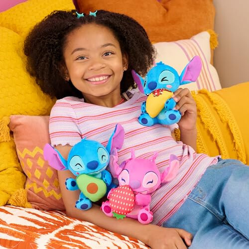 Disney Stitch Small 7-inch Plush Stuffed Animal, Angel with Strawberry, Kids Toys for Ages 2 Up by Just Play - 5