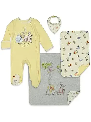 Disney Winnie the Pooh,Lion King,Pixar Monsters Inc. Baby Sleep N' Play Coverall Bib Blanket and Burp Cloth 4 Piece Set - 1