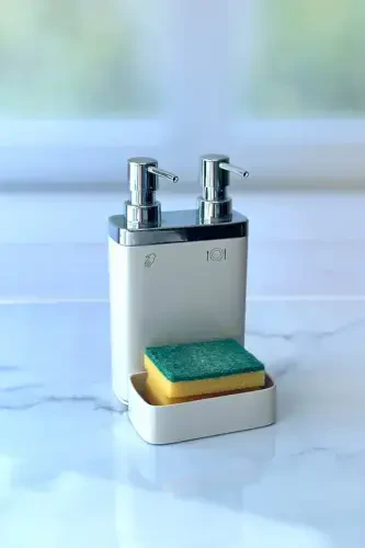 Диспенсер для жидкого мыла Viva, двойной, с губкой, белый - PRIMA NOVA (1)