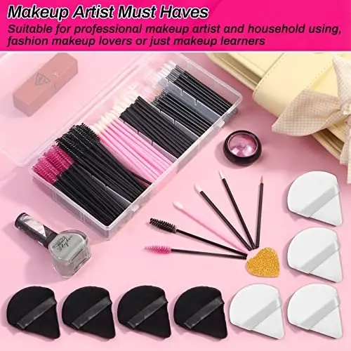 Disposable Makeup Accessories with Makeup Applicators Triangle Makeup Puffs, Mascara wands, Disposable Lip Applicators, liner Brushes Makeup Tools for Makeup Artist Supplies - DISPOSABLE (1)