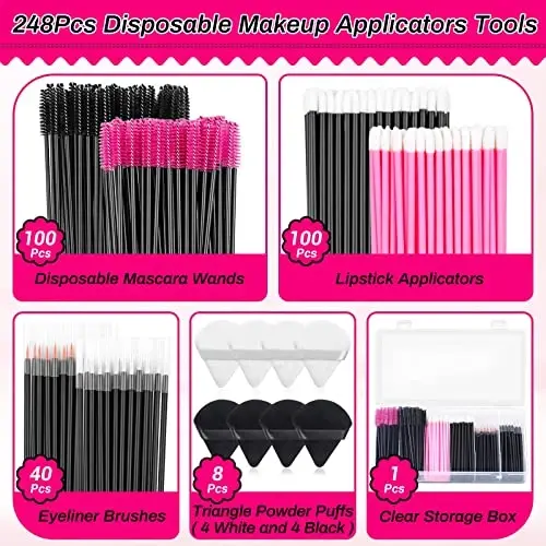 Disposable Makeup Accessories with Makeup Applicators Triangle Makeup Puffs, Mascara wands, Disposable Lip Applicators, liner Brushes Makeup Tools for Makeup Artist Supplies - 3