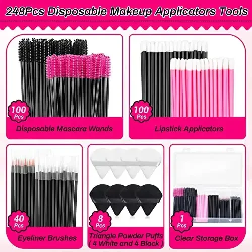 Disposable Makeup Accessories with Makeup Applicators Triangle Makeup Puffs, Mascara wands, Disposable Lip Applicators, liner Brushes Makeup Tools for Makeup Artist Supplies - 3