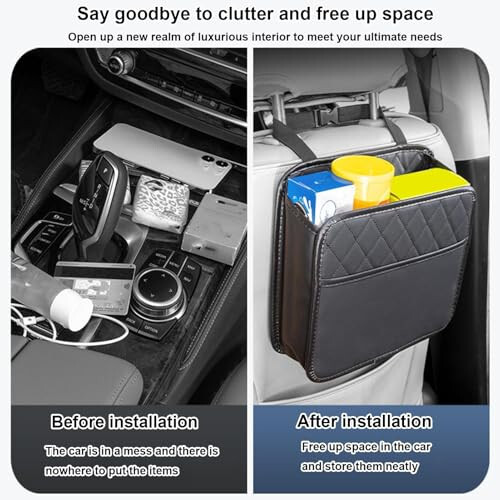 DISPRA Backseat Car Organizer - Car Seat Back Storage Bag | PU Leather Waterproof Large Capacity Car Seat Back Storage Bag For Car Trucks SUVs Commercial Cars | Auto Backseat Trash Can - 3