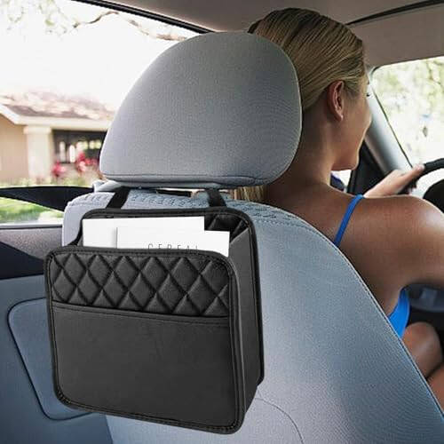 DISPRA Backseat Car Organizer - Car Seat Back Storage Bag | PU Leather Waterproof Large Capacity Car Seat Back Storage Bag For Car Trucks SUVs Commercial Cars | Auto Backseat Trash Can - 5