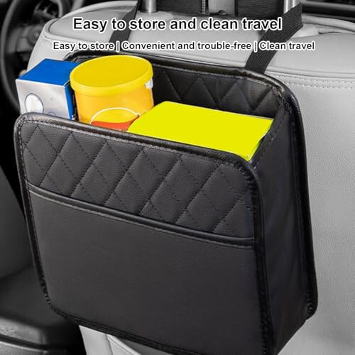 DISPRA Backseat Car Organizer - Car Seat Back Storage Bag | PU Leather Waterproof Large Capacity Car Seat Back Storage Bag For Car Trucks SUVs Commercial Cars | Auto Backseat Trash Can - 6