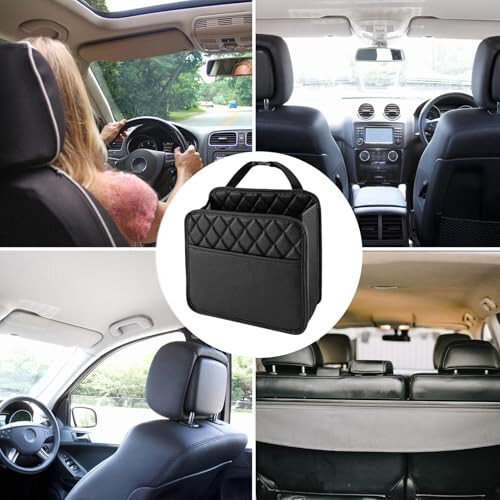 DISPRA Backseat Car Organizer - Car Seat Back Storage Bag | PU Leather Waterproof Large Capacity Car Seat Back Storage Bag For Car Trucks SUVs Commercial Cars | Auto Backseat Trash Can - 7