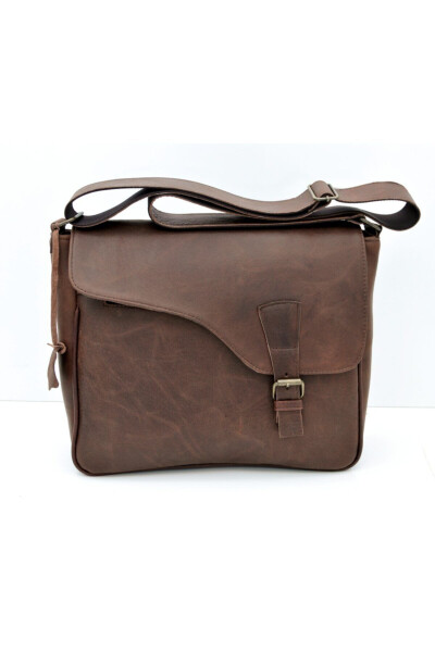 Distressed Brown Multi-Pocket Genuine Leather Messenger&Briefcase Bag - 1