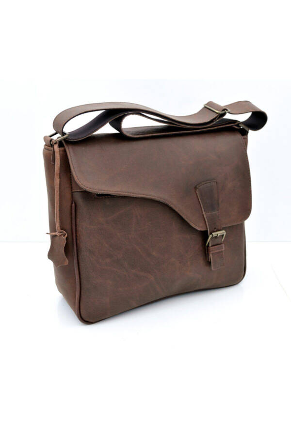 Distressed Brown Multi-Pocket Genuine Leather Messenger&Briefcase Bag - 2