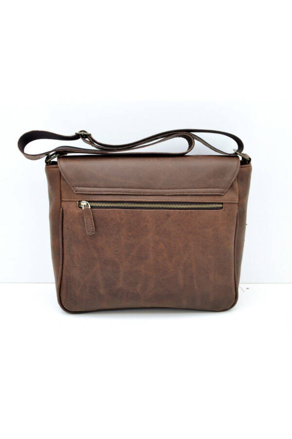 Distressed Brown Multi-Pocket Genuine Leather Messenger&Briefcase Bag - 4