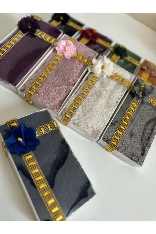 Distributable Dowry Bundle Special Day Gift for Mother's Day Prayer Veil-NAVY in a Special Chic Box - AGH DEĞERLI HEDIYELER