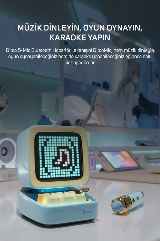 Ditoo-mic Mavi Karaoke Микрофон с Адаптивным Пиксельным Экраном Bluetooth-динамик-Синий - 3