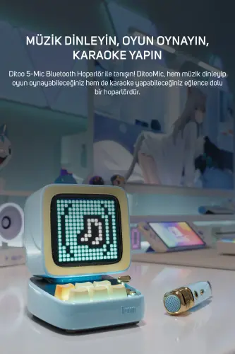 Ditoo-mic Moviy Karaoke Mikrofonli moslashuvchan pikselli ekranli Bluetooth karnay-Moviy - 3