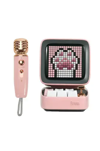 Ditoo-5M Karaoke Mikrofonlu Bluetooth Hoparlör Kablosuz Piksel Ekranlı Taşınabilir Ses Bombası Pembe-Pembe - DIVOOM (1)