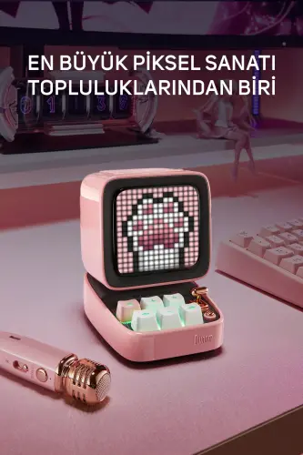 Ditoo 5-Mic Karaoke Mikrofonlu Uyarlanabilir Piksel Ekranlı Bluetooth Hoparlör, Pembe - Pembe - 14