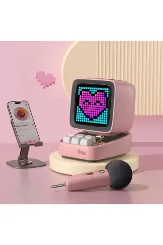 Ditoo-mic Pink Karaoke Microphone with Adaptive Pixel Screen Bluetooth Speaker - 3