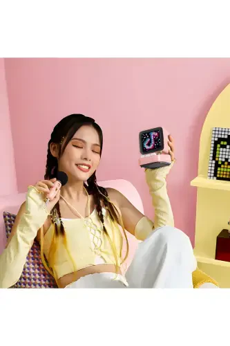 Ditoo-mic Pink Karaoke Microphone with Adaptive Pixel Screen Bluetooth Speaker - 6