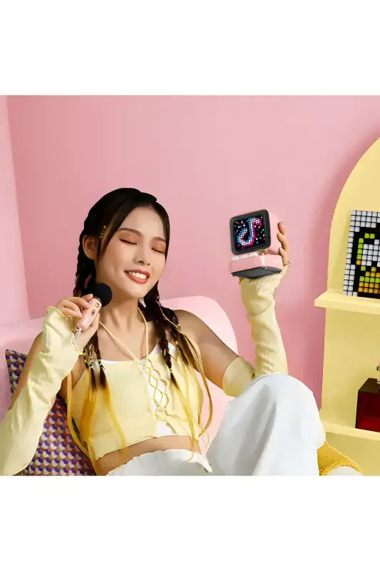 Ditoo-mic Pink Karaoke Microphone with Adaptive Pixel Screen Bluetooth Speaker - 6