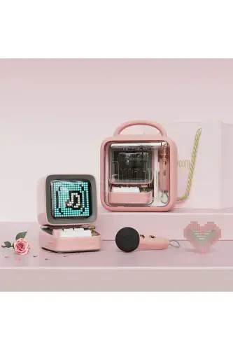Ditoo-mic Pink Karaoke Microphone with Adaptive Pixel Screen Bluetooth Speaker - 8