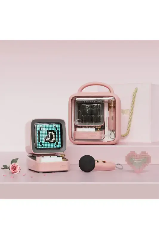 Ditoo-mic Pink Karaoke Microphone with Adaptive Pixel Screen Bluetooth Speaker - 8