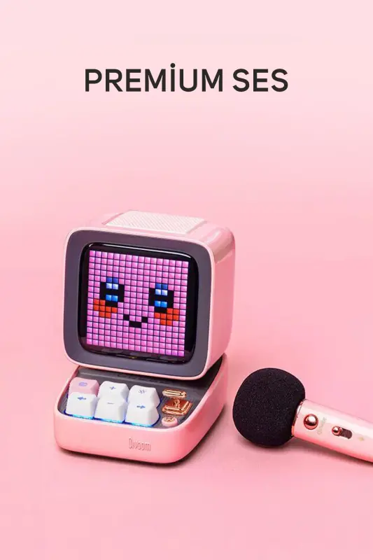 Ditoo-mic Pink Karaoke Microphone with Adaptive Pixel Screen Bluetooth Speaker - 3