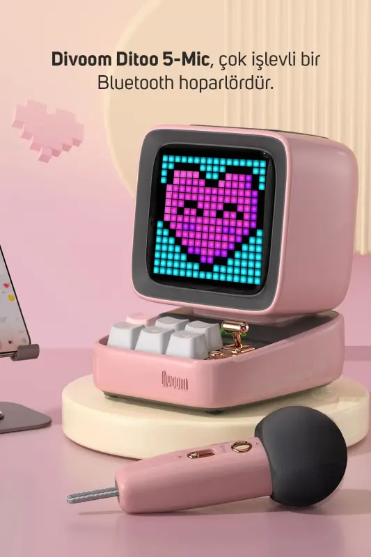 Ditoo-mic Pink Karaoke Microphone with Adaptive Pixel Screen Bluetooth Speaker - 6