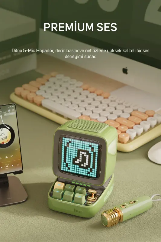 Ditoo-mic Yashil Karaoke Mikrofonli Moslashtirilgan Piksel Ekranli Bluetooth Karnayka - 2