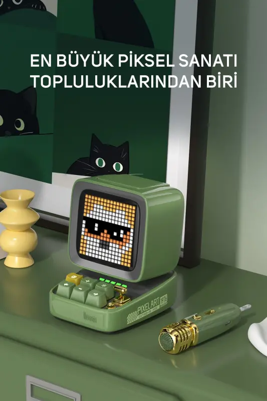 Ditoo-5M Karaoke Mikrofonlu Bluetooth Hoparlör Kablosuz Piksel Ekranlı Taşınabilir Ses Bombası,Yeşil-Yeşil - 5
