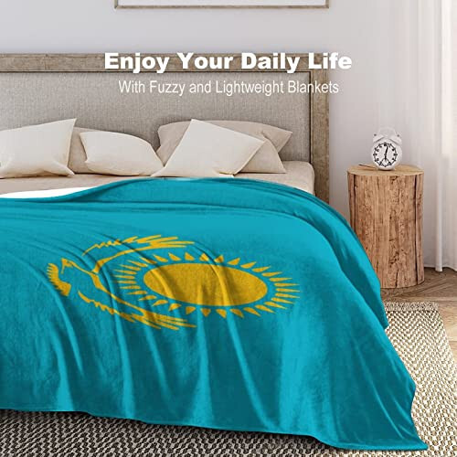 Ditooms Kazakhstan Flag Blanket, Country Flag Throws, Plush Super Soft Warm Flannel Blanket for Couch Bed Sofa Cover Chair - Great Gift for Friend Men Women 50