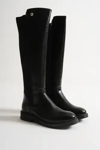 Diver Fabric Knee High Boots Black Wrinkled Patent-black patent - 3