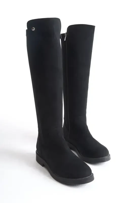 diver fabric knee high boots-suede black - 3