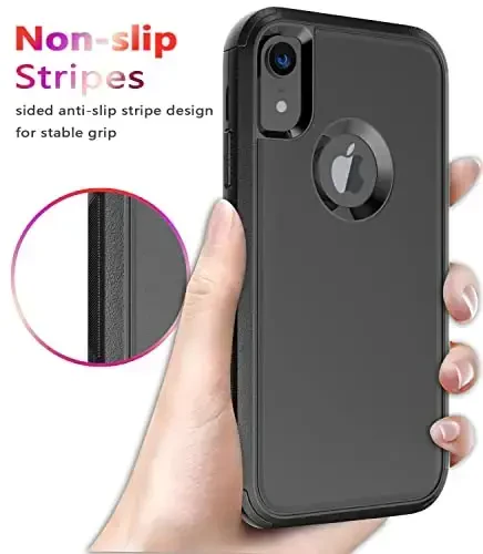 Diverbox Designed for iPhone Xr case with Screen Protector Heavy Duty Shockproof Shock-Resistant Cases for Apple iPhone Xr Phone (Black+Screen Protector) - 5