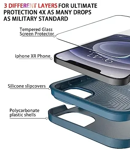 Diverbox для iPhone 12 чехол [Ударопрочный] [Защита от падений] [Защитное стекло], Чехол для Apple iPhone 12 с усиленной защитой (синий-2в1) - 4