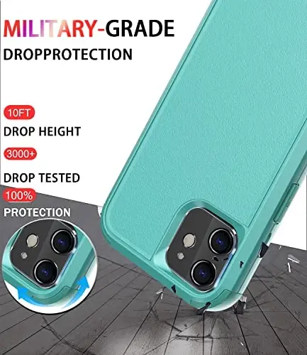 Diverbox для iPhone 12 чехол [Ударопрочный] [Защита от падений] [Защитное стекло + Защита объектива камеры], Чехол для телефона Apple iPhone 12 с усиленной защитой (бирюзовый) - 3